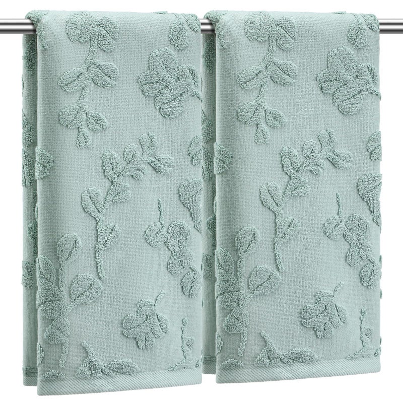 SmoothNovelty 2Pcs Eucalyptus Leaves Hand Towels for Bathroom 100% Cotton Jacquard Weave Bath Towel Set Absorbent Dish Washcloth for Bathroom Kitchen Summer Theme Gifts 13.8 x 29.5 Inch (Sage Green) - Image 1