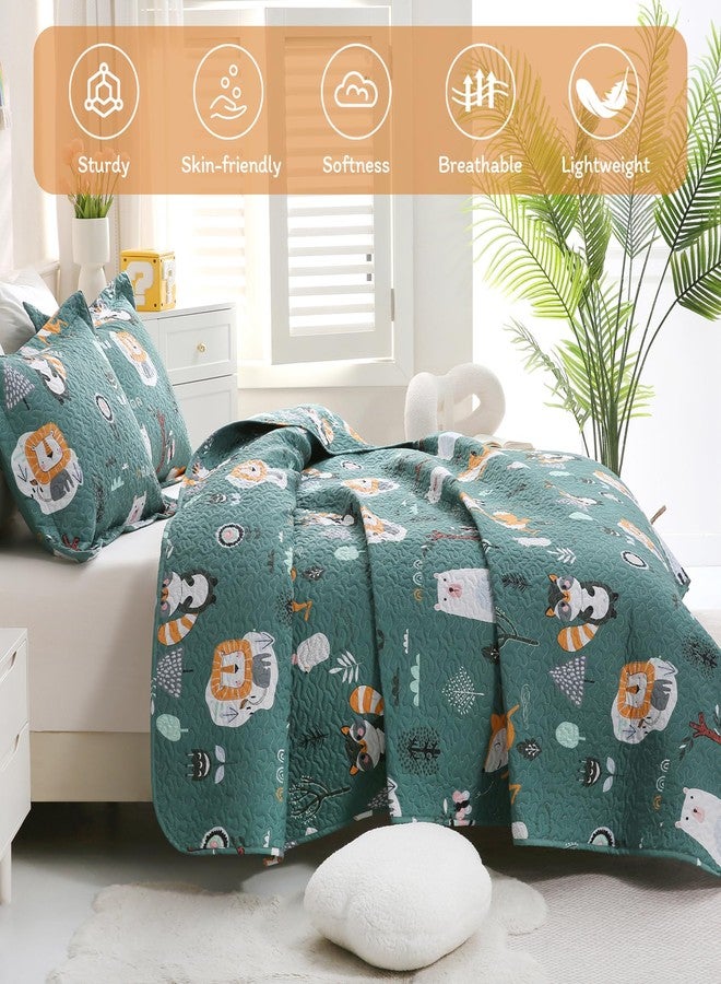 JSD Green Forest Animal Kids Quilt Set Full/Queen, Boys Girls Printed Bedspread Coverlet with Pillow Shams, Soft Lightweight Summer Quilted Blanket - Image 5