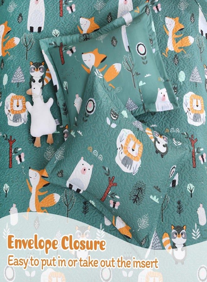 JSD Green Forest Animal Kids Quilt Set Full/Queen, Boys Girls Printed Bedspread Coverlet with Pillow Shams, Soft Lightweight Summer Quilted Blanket - Image 4