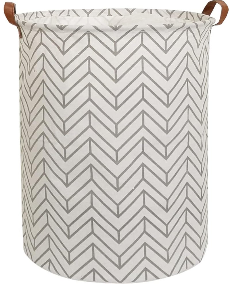 CLOCOR Large Round Storage BinCollapsible Storage Baskets Dirty Laundry Hamper Baskets for Baby Boys and Girls Office Bedroom Toys Nursery Kids Clothes Gift Basket Grey geometry