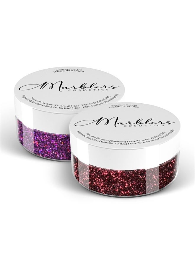 MARBLERS Cosmetic Grade Fine Glitter Duo [Sangria & Holo Magenta] 0.36oz (10g) | Non-Toxic | Vegan | Cruelty-Free | Eyeshadow, Nail Polish, Nail Art | Festival, Rave & Party Makeup | Body & Face - Image 1