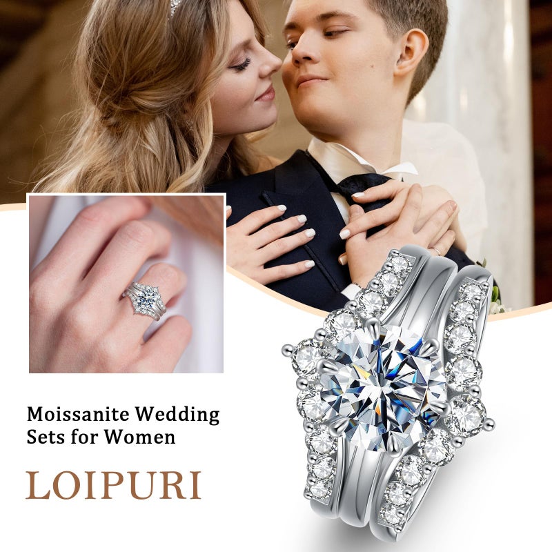 LOIPURI Moissanite Wedding Bridal Ring Set for Women, 3CT Round Cut D Color VVS1, Engagement Ring Guard Enhancer, Anniversary Promise Gift for Her with Certificate, Size 7 - Image 3