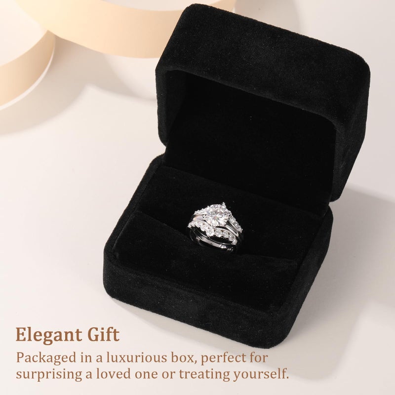LOIPURI Moissanite Wedding Bridal Ring Set for Women, 3CT Round Cut D Color VVS1, Engagement Ring Guard Enhancer, Anniversary Promise Gift for Her with Certificate, Size 7 - Image 5