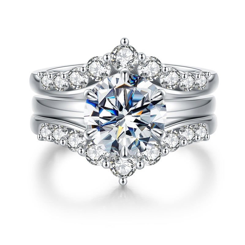 LOIPURI Moissanite Wedding Bridal Ring Set for Women, 3CT Round Cut D Color VVS1, Engagement Ring Guard Enhancer, Anniversary Promise Gift for Her with Certificate, Size 7 - Image 1