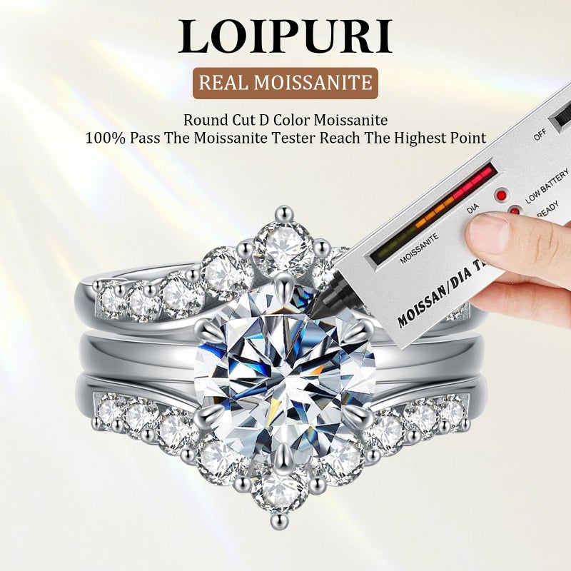 LOIPURI Moissanite Wedding Bridal Ring Set for Women, 3CT Round Cut D Color VVS1, Engagement Ring Guard Enhancer, Anniversary Promise Gift for Her with Certificate, Size 7 - Image 4