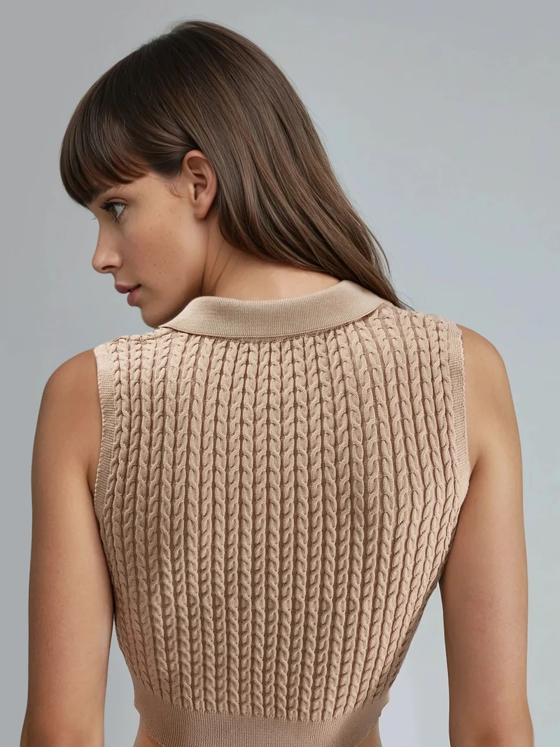 My Fashion Camel Brown MY FASHION Cable Knit V Neck Sweater for Women | Best Price UAE