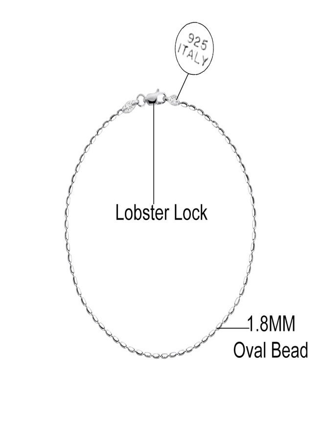 Savlano 925 Sterling Silver Oval Rice Bead Strand Chain Bracelet For Women - Made in Italy Comes Gift Box (7, 1.8mm) - Image 2