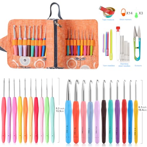 Vodiye 21 Sizes Ergonomic Crochet Hooks Set 0.5–10.0mm with Roll Bag, Soft Grip Crochet Needles for Crocheting Comfort - Image 2