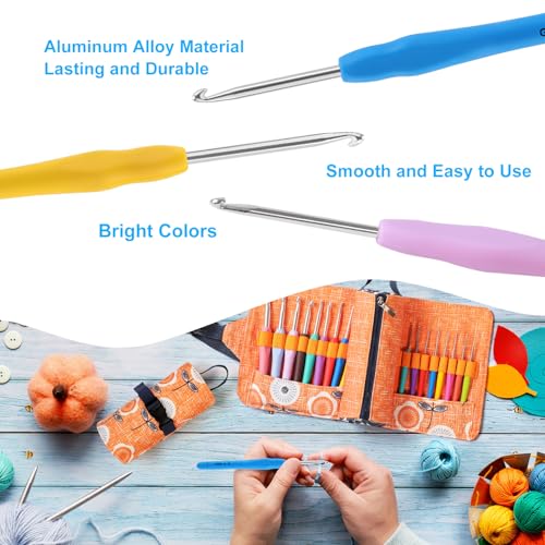Vodiye 21 Sizes Ergonomic Crochet Hooks Set 0.5–10.0mm with Roll Bag, Soft Grip Crochet Needles for Crocheting Comfort - Image 4