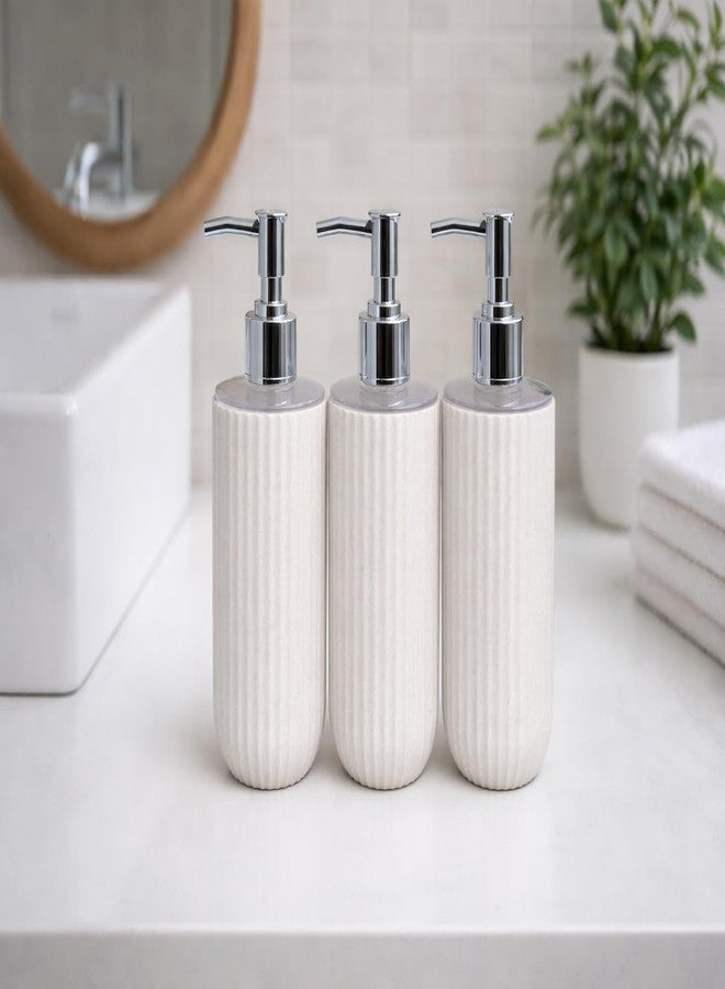 LAGET® 250ml Soap Dispenser for Wash Basin - Ribbed Design with Trasnparent Cap | Kitchen and Bathroom Accessories Items | Refillable Handwash Dispenser Bottles- Set of 3 (White) - Image 2