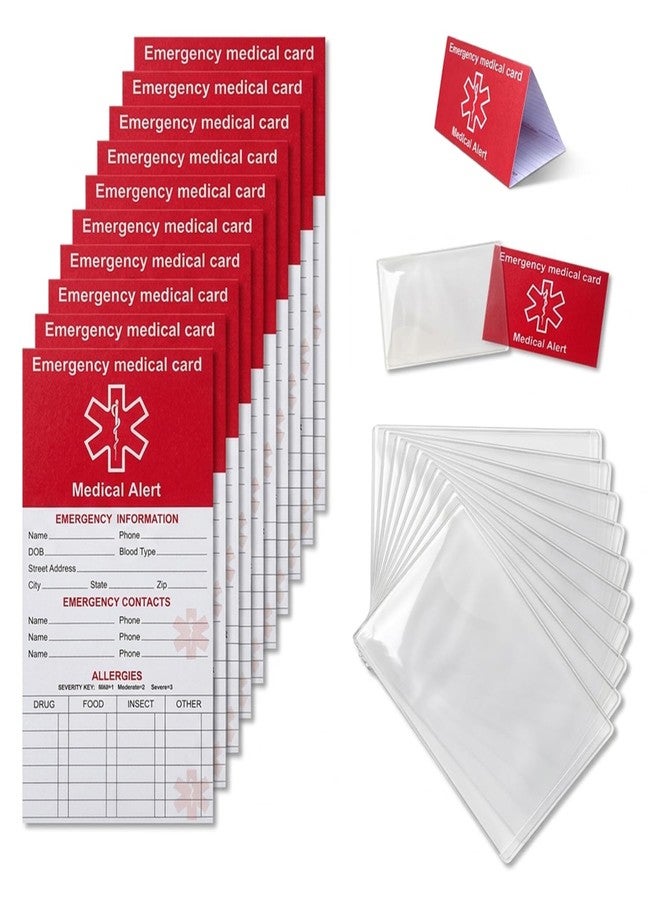 HoHpHq 10 Pack Red Medication List Card with 10 Sleeves for Family Members Like Elderly - Emergency Contact ID Card for Wallet, Phone, Pocket, Handbags - Medical Systems for Retirement Community - Image 1