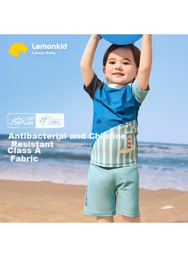Lemonkid Children's Two-piece Swimsuit, Summer Boys And Girls Swimwear, Baby One-piece Sun Protection Swimwear, Qingyu Blue Two-piece 90 - Image 1