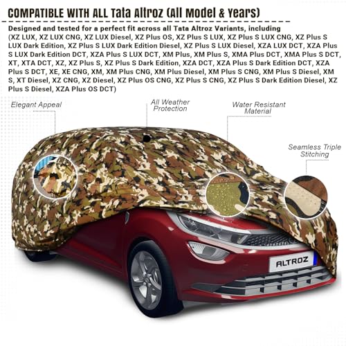 Pivalo Car Body Cover for Tata Altroz All Model & Years (2020-2026) 100% Waterproof with Mirror Pockets, Triple Stitched Dustproof Heat Resistant UV Protection (Military/Jungle/Camouflage) - Image 2