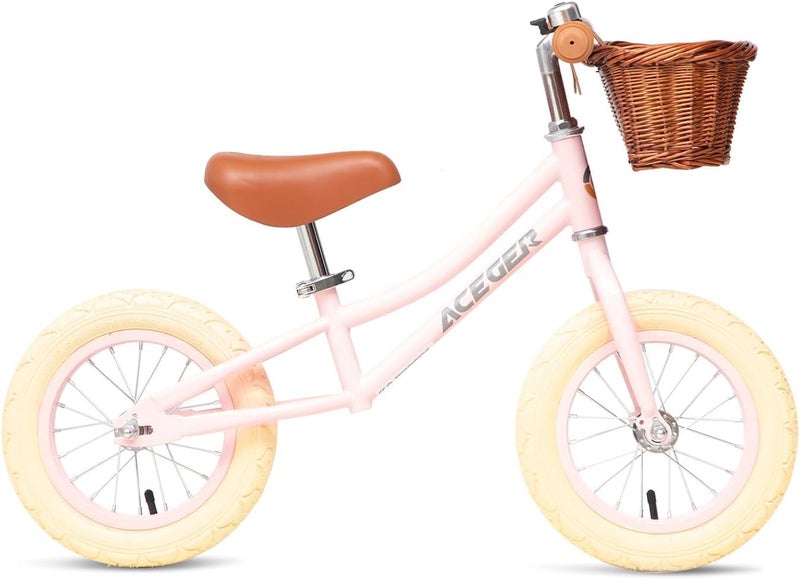 ACEGER 12" Kids Balance Bike with Basket, No Pedal Toddler Bicycle for Early Learning Leg Strength and Steady Balancing, Durable Frame&Tool-Free Adjustable Seat, Gift Bike for 2-5 Kids - Image 2