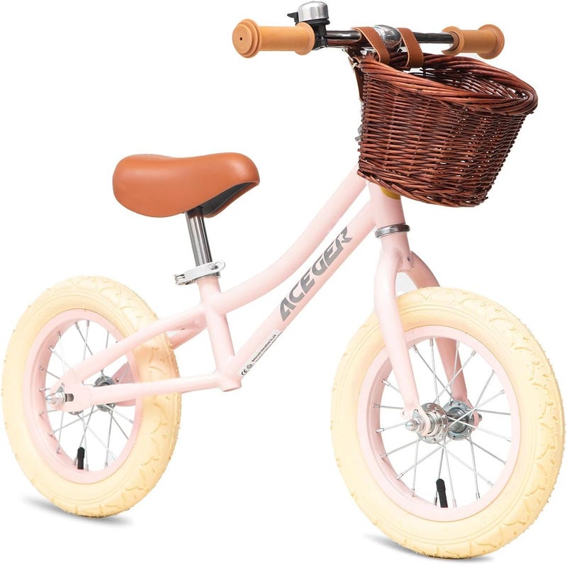 ACEGER 12" Kids Balance Bike with Basket, No Pedal Toddler Bicycle for Early Learning Leg Strength and Steady Balancing, Durable Frame&Tool-Free Adjustable Seat, Gift Bike for 2-5 Kids - Image 1