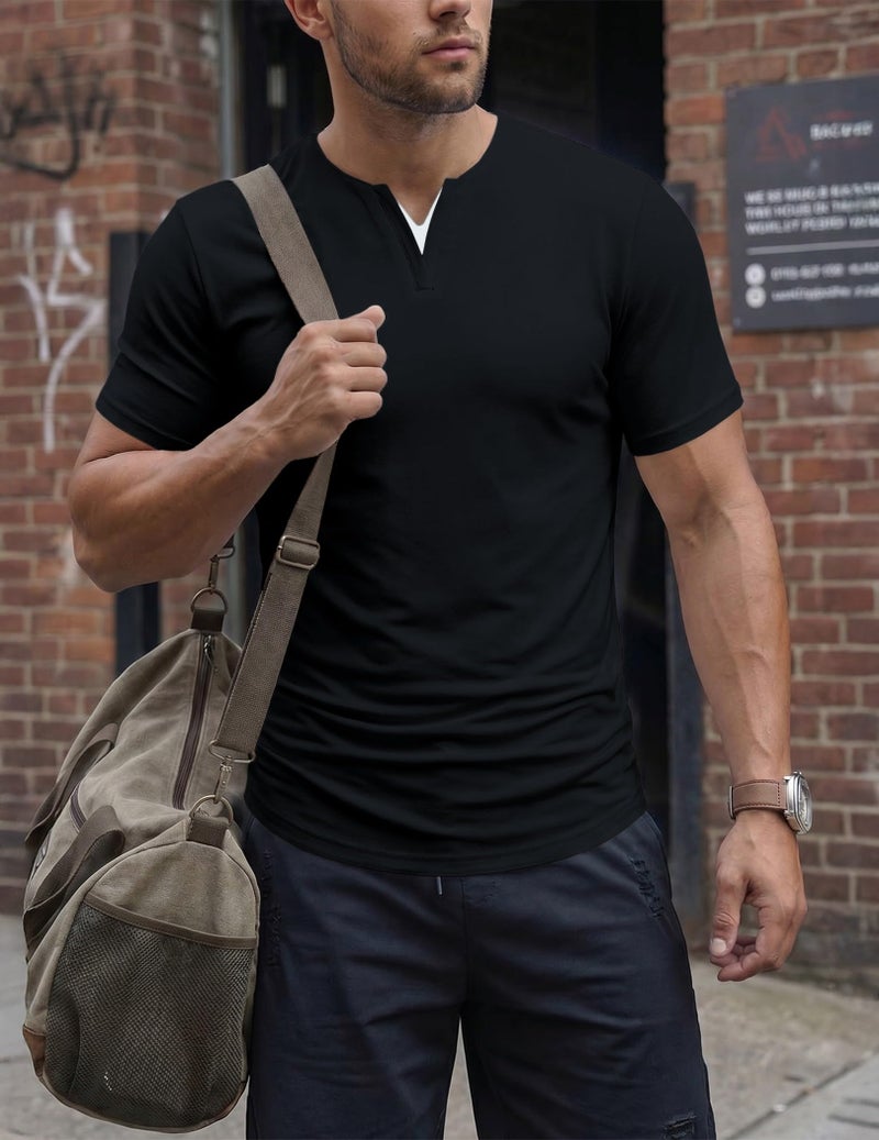 Dokotoo Men Mens Short Sleeve Henley Shirts Casual V Neck Muscle Fitted T Shirts Summer Shirt Tops Black XX-Large - Image 5