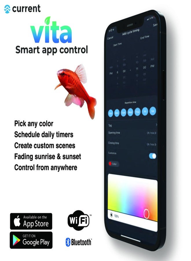 كارانت مصباح LED ذكي من CURRENT USA ColorPlus لأحواض أسماك المياه العذبة وأحواض التيراريوم، مع تحكم عبر التطبيق والصوت | متوافق مع Alexa وGoogle Home | ألوان زاهية للغاية لأحواض الأسماك | مصنوع من الألومنيوم (للأحواض من 24 إلى 35 بوصة) - Image 5
