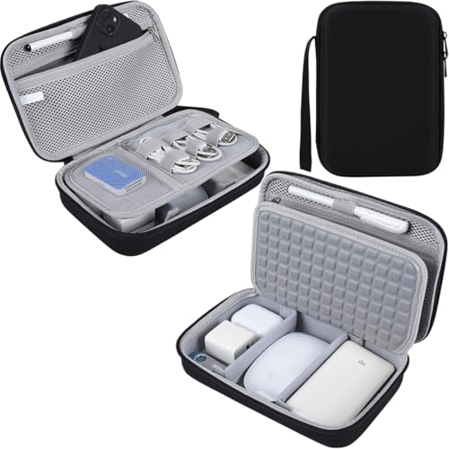 CAAORDKSO Hard Travel Electronic Organizer Case for MacBook Power Adapter Chargers Cables Power Bank Apple Magic Mouse Apple Pencil USB Flash Disk SD Card Hard Drive Waterproof Shockproof Carrying Bag, Black - Image 1