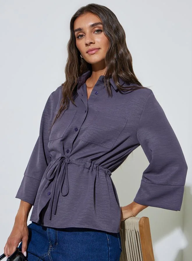 ستايلي Purple Drawstring Waist Pocket Detail Relaxed Fit Shirt