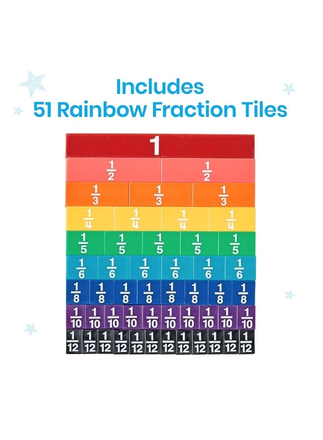 hand2mind hand2mind Plastic Rainbow Fraction Tiles, Montessori Math Materials, Fraction Manipulatives, Unit Fraction, Fraction Bars Math Manipulatives, Fraction Games, Homeschool Supplies (Set of 51) - Image 5