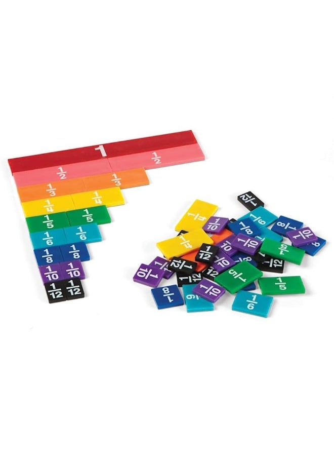 hand2mind hand2mind Plastic Rainbow Fraction Tiles, Montessori Math Materials, Fraction Manipulatives, Unit Fraction, Fraction Bars Math Manipulatives, Fraction Games, Homeschool Supplies (Set of 51) - Image 4