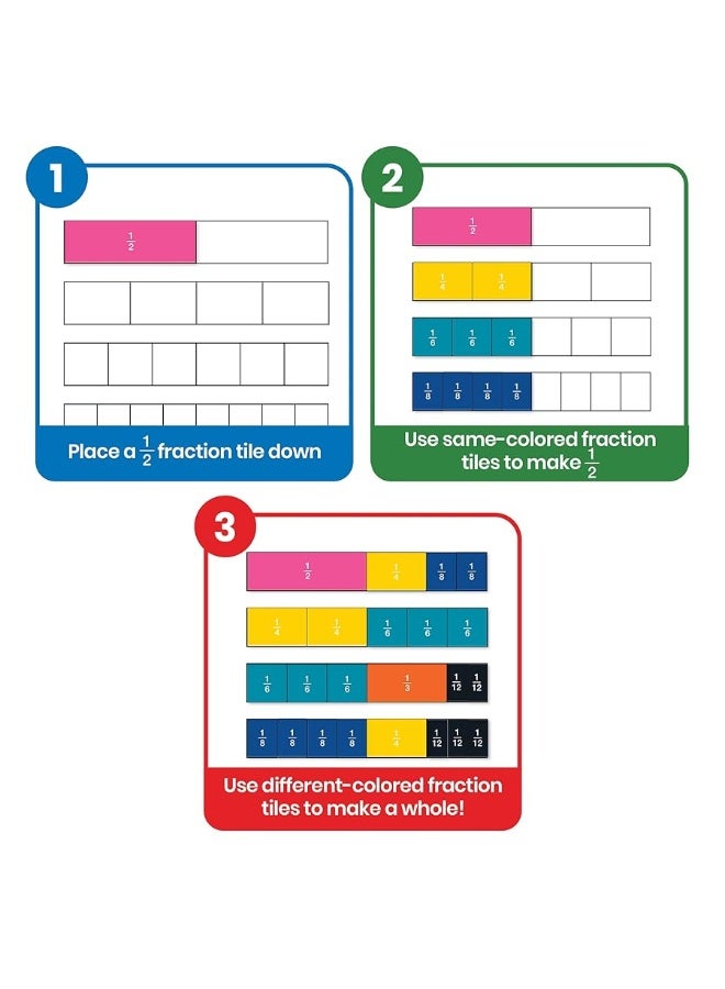 hand2mind hand2mind Plastic Rainbow Fraction Tiles, Montessori Math Materials, Fraction Manipulatives, Unit Fraction, Fraction Bars Math Manipulatives, Fraction Games, Homeschool Supplies (Set of 51) - Image 3