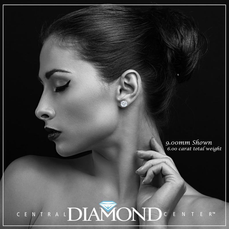 Central Diamond Center مركز الماس المركزي أقراط دراسات CZ من الذهب الصلب عيار 14 قيراط وفضة استرلينية 4 مخالب - مطلية بالبلاتين - 9.00 مم - 6.00 قيراط - Image 5