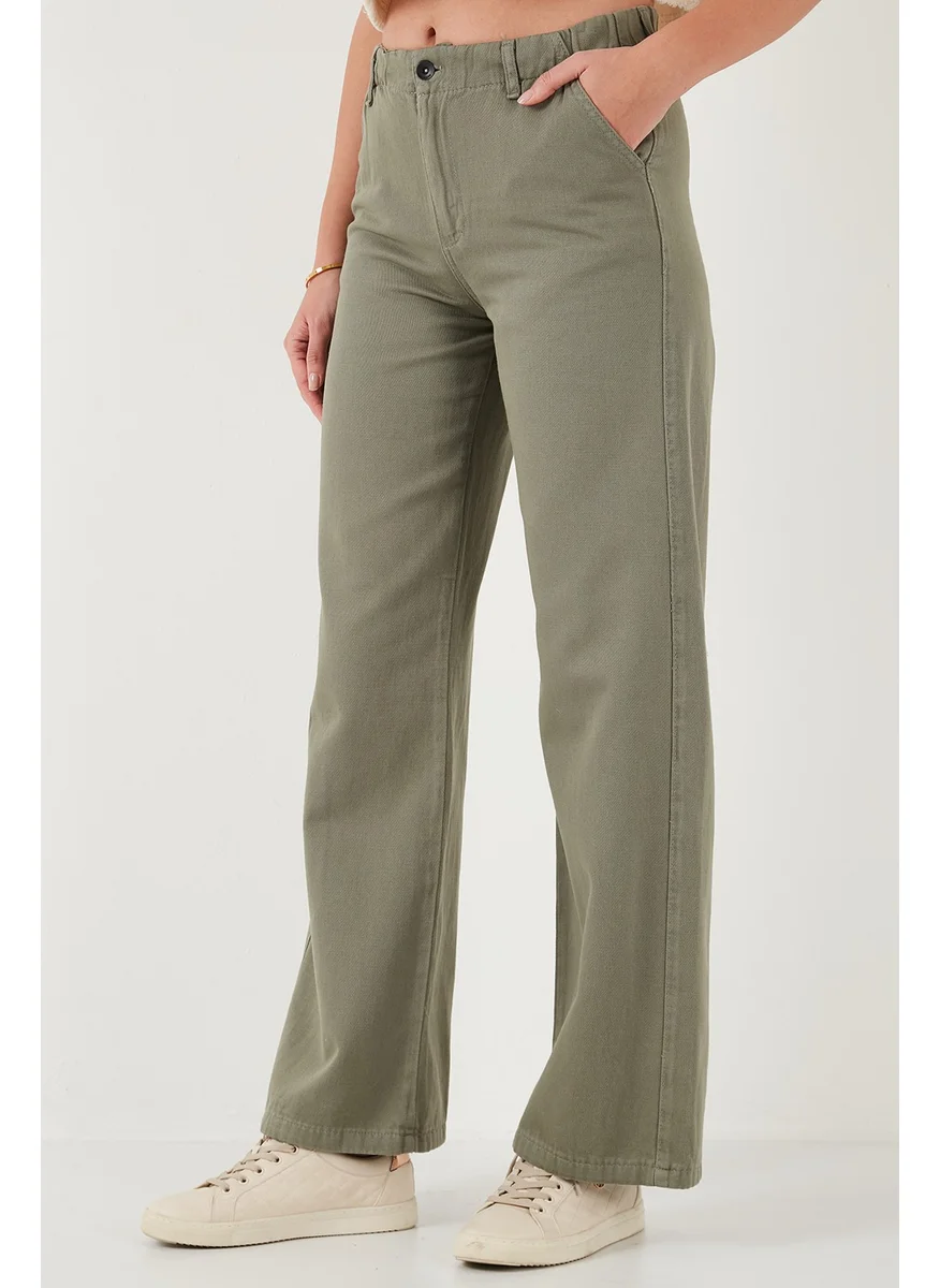 ليلا Cotton Standard Fit High Waist Wide Leg Pants Women's Trousers 668YP5344