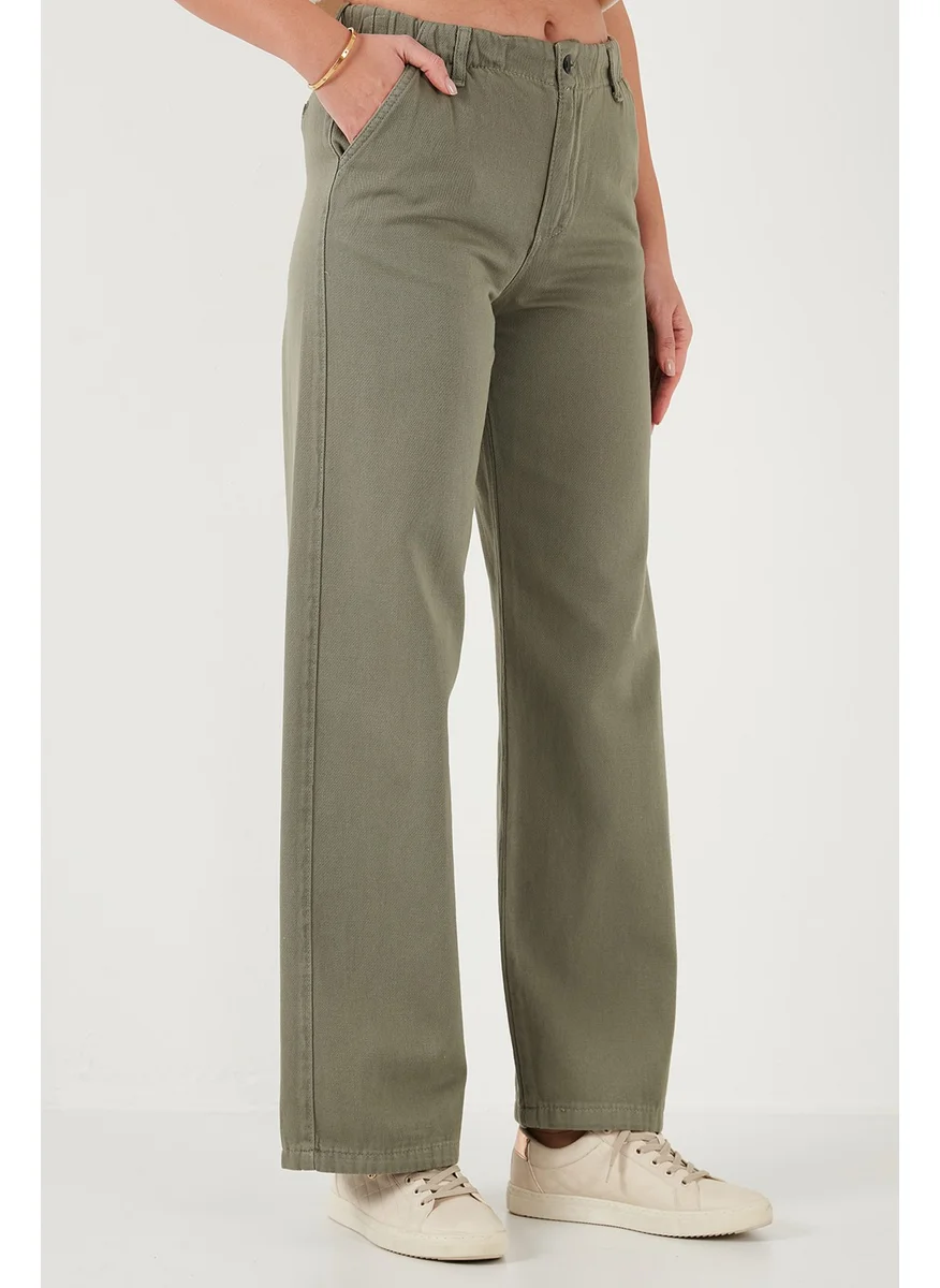 ليلا Cotton Standard Fit High Waist Wide Leg Pants Women's Trousers 668YP5344