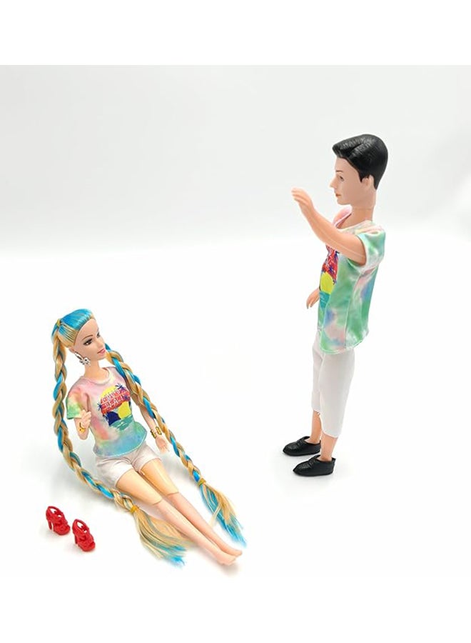 FUNFY FUNFY Fancy Girl and Boy Beach Dolls | For Kids 3 Years and Above | This Couple Dolls with Multi Coloured Shirt and White Shorts, Fancy Hair & Footwear | Perfect for Gifting  - Image 1
