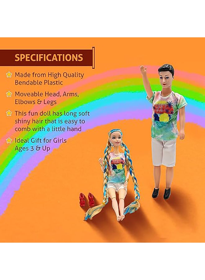 FUNFY FUNFY Fancy Girl and Boy Beach Dolls | For Kids 3 Years and Above | This Couple Dolls with Multi Coloured Shirt and White Shorts, Fancy Hair & Footwear | Perfect for Gifting  - Image 2