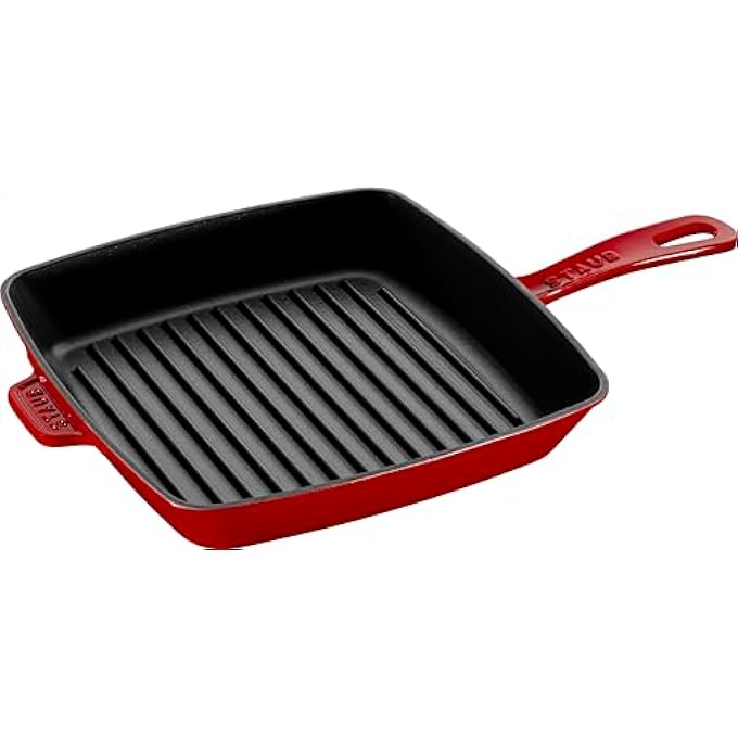 STAUB American Square Grill Pan 26Cm Cherry Cast Iron Material Black Matt Enamel Interior High Grilling Stripes For All Hob Types Incl Induction Ovensafe Made In France - Image 1