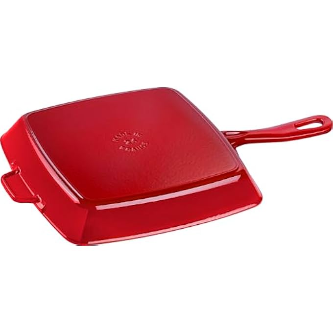STAUB American Square Grill Pan 26Cm Cherry Cast Iron Material Black Matt Enamel Interior High Grilling Stripes For All Hob Types Incl Induction Ovensafe Made In France - Image 3