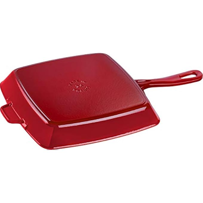 STAUB American Square Grill Pan 26Cm Cherry Cast Iron Material Black Matt Enamel Interior High Grilling Stripes For All Hob Types Incl Induction Ovensafe Made In France - Image 4