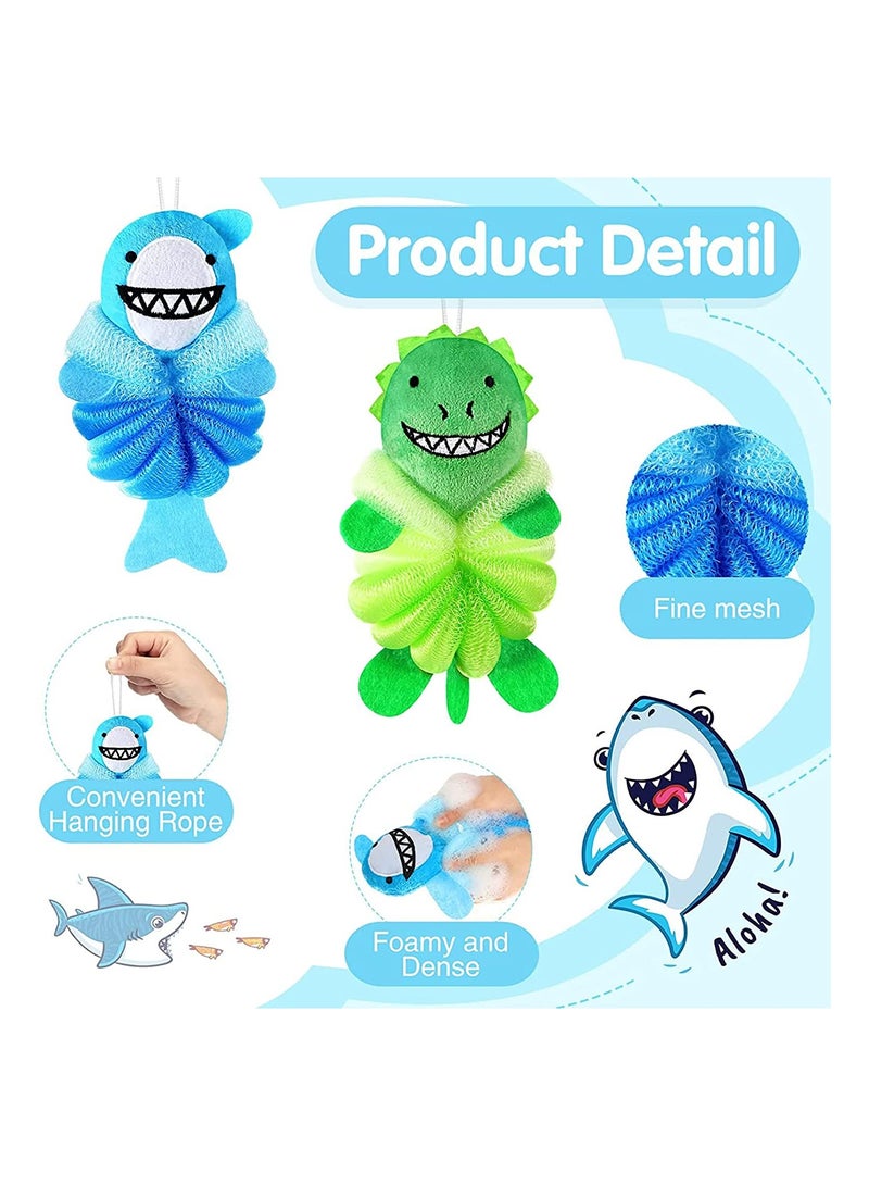 SYOSI Animal Bath Loofahs Kids Body Cartoon Shower Cute Sponges Pouf Scrubbers Mesh Loofah for Children Baby Washing Exfoliating 2 Pcs - Image 2