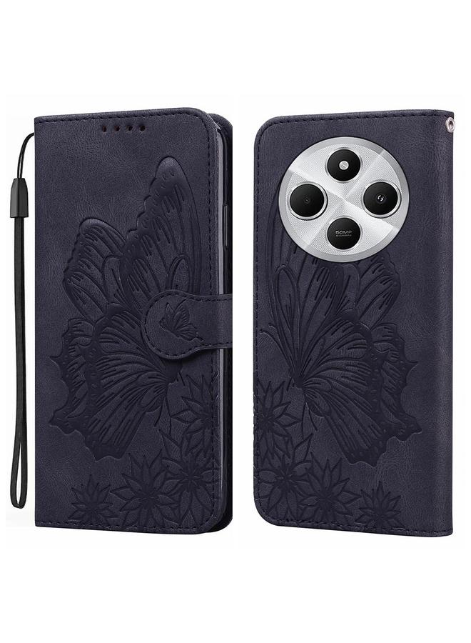 إيروريكس جراب هاتف جلدي قابل للطي أفقيًا بنقشة فراشات بتصميم كلاسيكي لهاتف Redmi A4 5G (أسود)