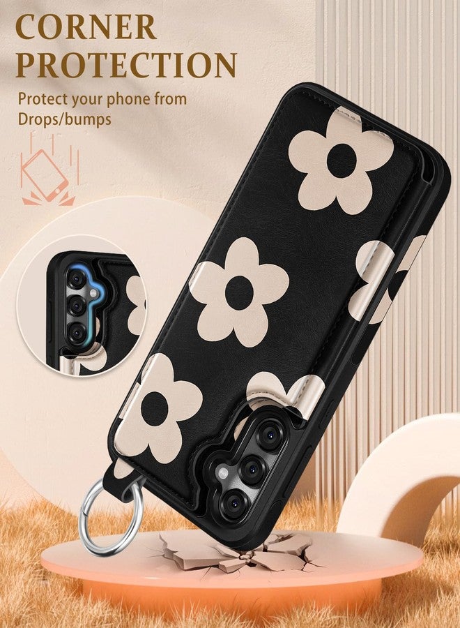 Shorogyt for Samsung Galaxy S24/for Samsung Galaxy S25 Wallet Case with Card Holder - Designer Black Flower Pattern Kickstand Magnetic Clasp Back Flip Folio Leather Phone Cases for S24 for Women Girls - Image 4