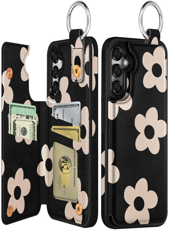 Shorogyt for Samsung Galaxy S24/for Samsung Galaxy S25 Wallet Case with Card Holder - Designer Black Flower Pattern Kickstand Magnetic Clasp Back Flip Folio Leather Phone Cases for S24 for Women Girls - Image 1