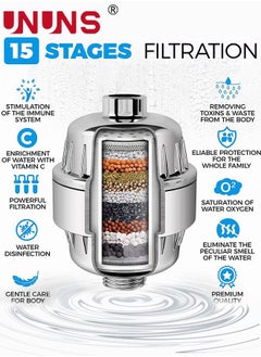 UNUNS Shower Filter,15 Stage Shower Head Filter High Output Shower Water Filter For Hard Water,Showerhead Filter Universal Water Filter For Shower With 1 Replaceable Cartridges To Remove Chlorine  - Image 2