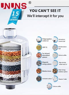 UNUNS Shower Filter,15 Stage Shower Head Filter High Output Shower Water Filter For Hard Water,Showerhead Filter Universal Water Filter For Shower With 1 Replaceable Cartridges To Remove Chlorine  - Image 4