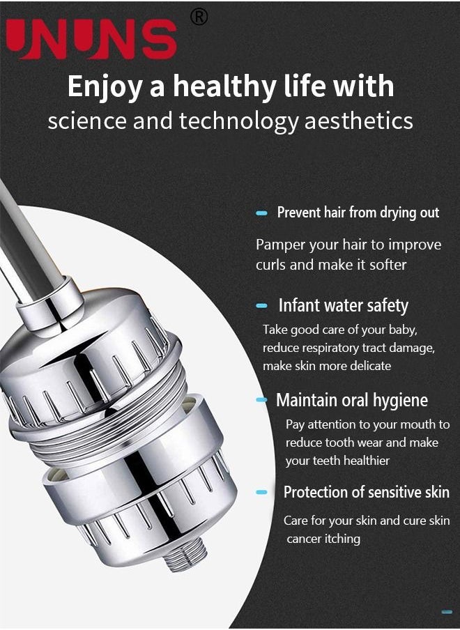 UNUNS - Shower Filter,15 Stage Shower Head Filter High Output Shower Water Filter For Hard Water,Showerhead Filter Universal Water Filter For Shower With 1 Replaceable Cartridges To Remove Chlorine - Image 1