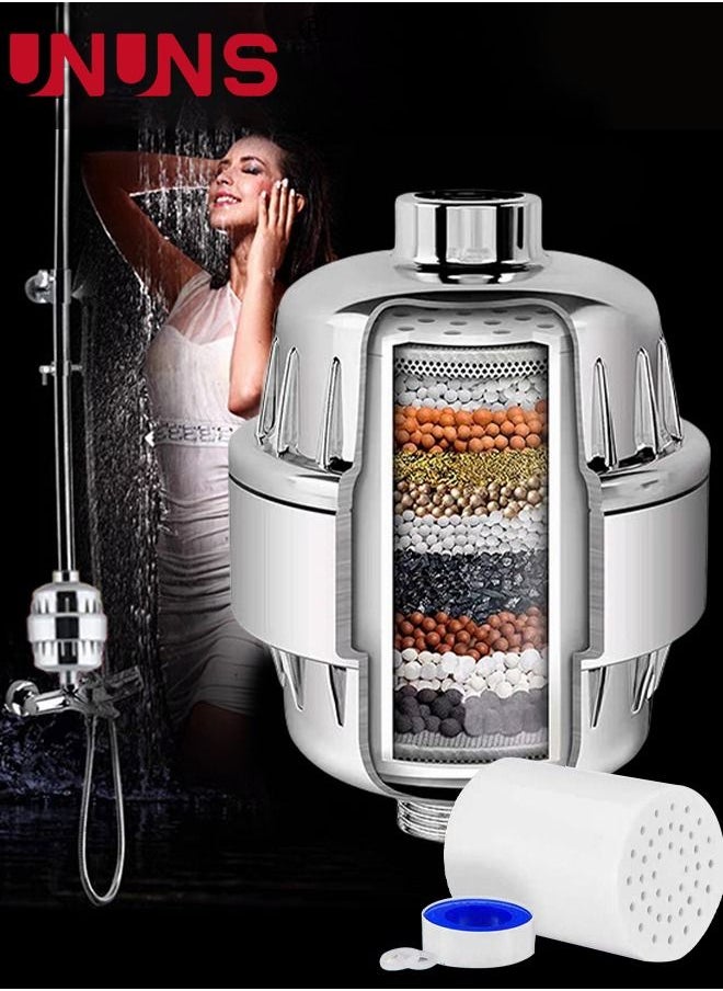 UNUNS - Shower Filter,15 Stage Shower Head Filter High Output Shower Water Filter For Hard Water,Showerhead Filter Universal Water Filter For Shower With 1 Replaceable Cartridges To Remove Chlorine - Image 1