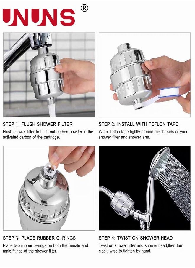 UNUNS - Shower Filter,15 Stage Shower Head Filter High Output Shower Water Filter For Hard Water,Showerhead Filter Universal Water Filter For Shower With 1 Replaceable Cartridges To Remove Chlorine - Image 1