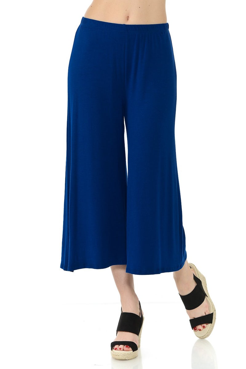 iconic luxe Women's Elastic Waist Jersey Culottes Pants Lounge Capri Small Royal Blue - Image 1