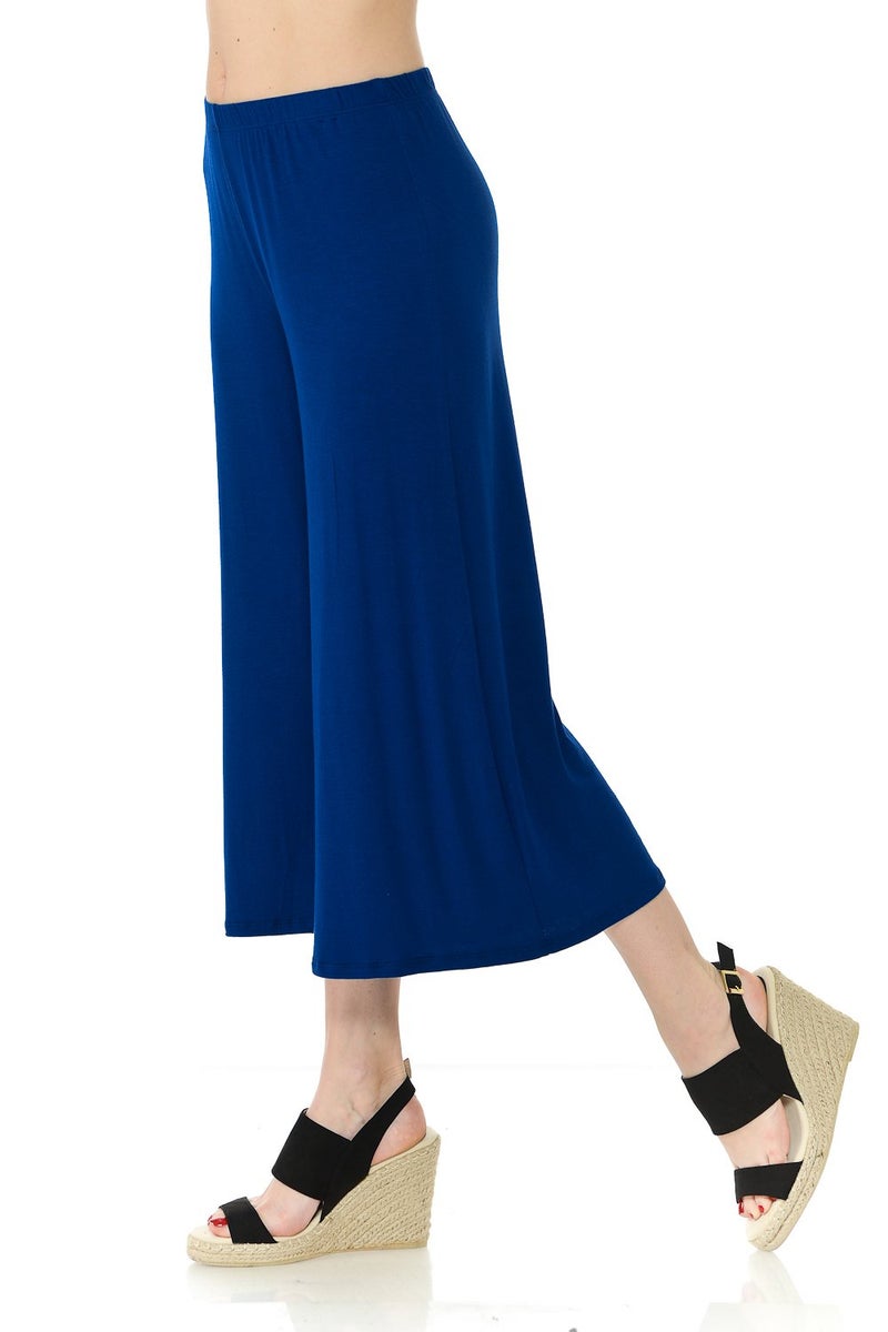 iconic luxe Women's Elastic Waist Jersey Culottes Pants Lounge Capri Small Royal Blue - Image 2