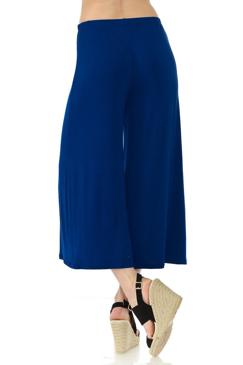 iconic luxe Women's Elastic Waist Jersey Culottes Pants Lounge Capri Small Royal Blue - Image 3