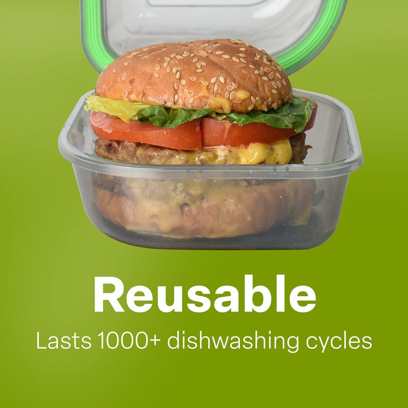 MyGo Container Bun Sized To-Go Compartment Container  5-1/2"" X 5-1/2"" X 3-1/2"" Reusable  Microwave Safe  NSF Certified  Smoke/Green - Image 4