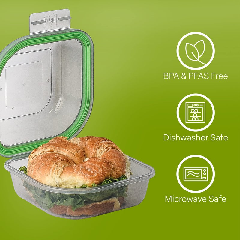 MyGo Container Bun Sized To-Go Compartment Container  5-1/2"" X 5-1/2"" X 3-1/2"" Reusable  Microwave Safe  NSF Certified  Smoke/Green - Image 2