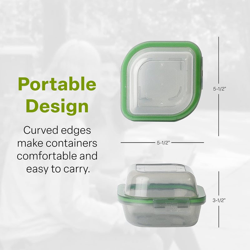MyGo Container Bun Sized To-Go Compartment Container  5-1/2"" X 5-1/2"" X 3-1/2"" Reusable  Microwave Safe  NSF Certified  Smoke/Green - Image 1