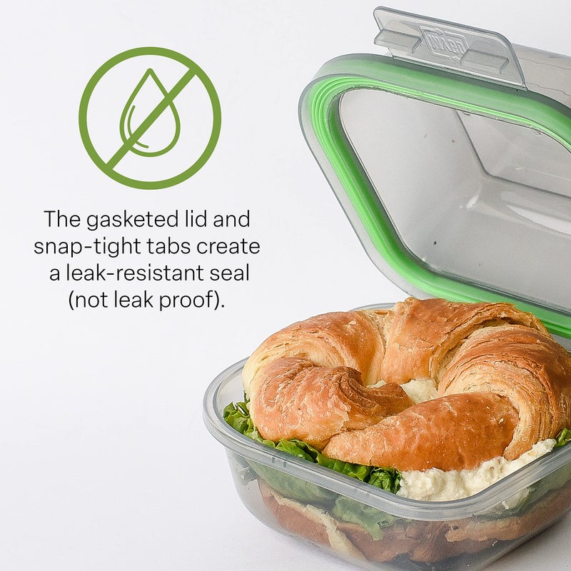 MyGo Container Bun Sized To-Go Compartment Container  5-1/2"" X 5-1/2"" X 3-1/2"" Reusable  Microwave Safe  NSF Certified  Smoke/Green - Image 3